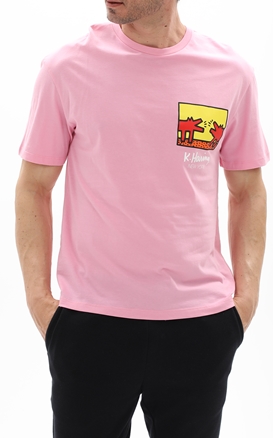 JACK & JONES-Ανδρικό t-shirt JACK & JONES 12230685 JORKEITHHARING FRONT ροζ